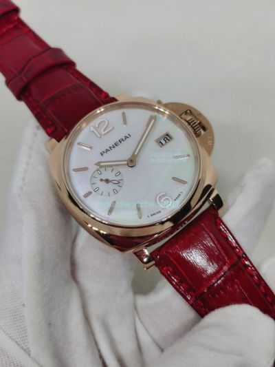 Best Quality Replica Panerai Luminor Red Leather Strap Ladies Watch 42MM